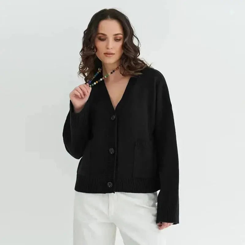 MEWE | V-Neck Knit Cardigan with Button Front and Oversized Fit Mewe London