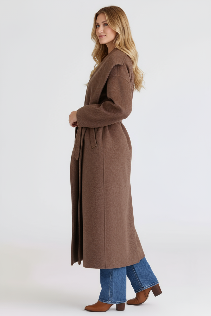 MEWE | Wool Shawl Collar Coat with Belt and Oversized Silhouette