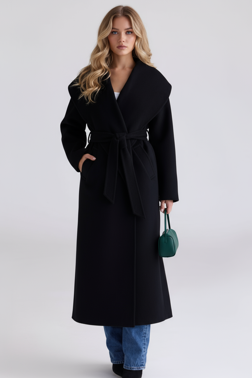 MEWE | Wool Shawl Collar Coat with Belt and Oversized Silhouette