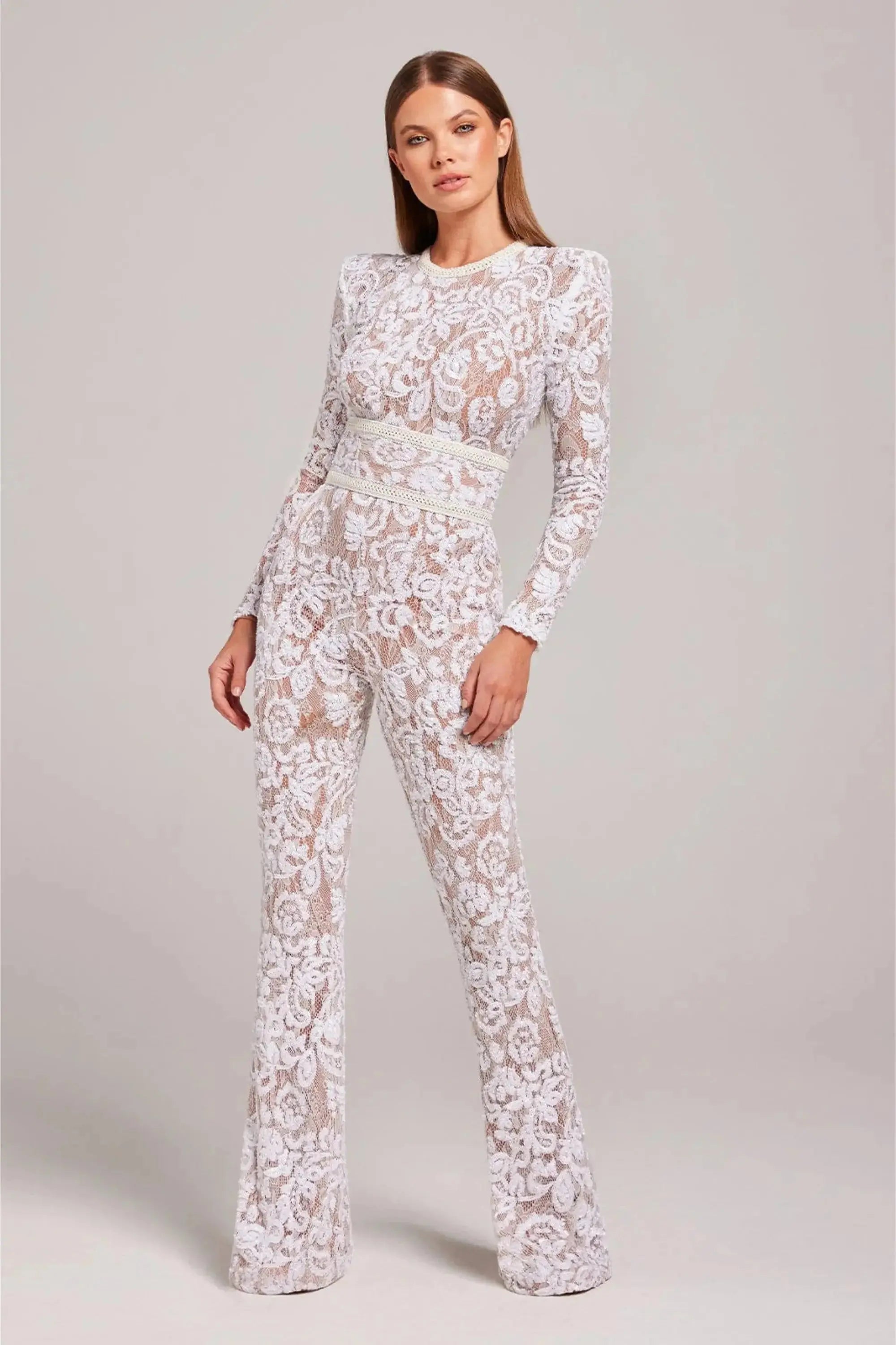 Long Sleeve Embellished Flared Jumpsuit