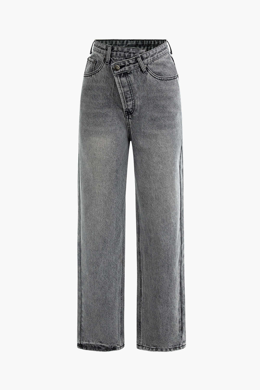 MEWE | Asymmetric High-Waisted Straight-Leg Jeans with Waistband