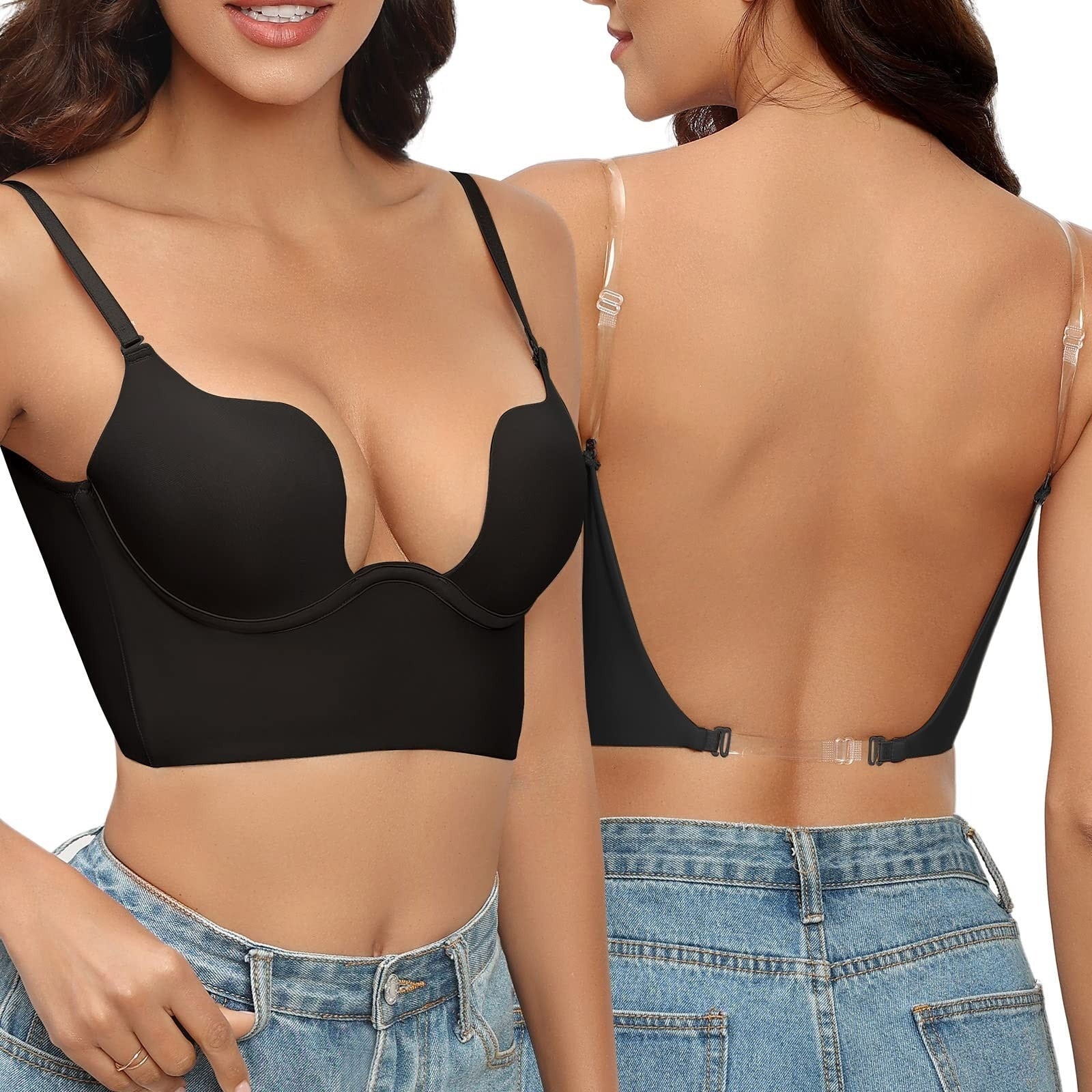 MEWE | Backless Bra with Clear Straps and Deep Plunge Front Mewe London