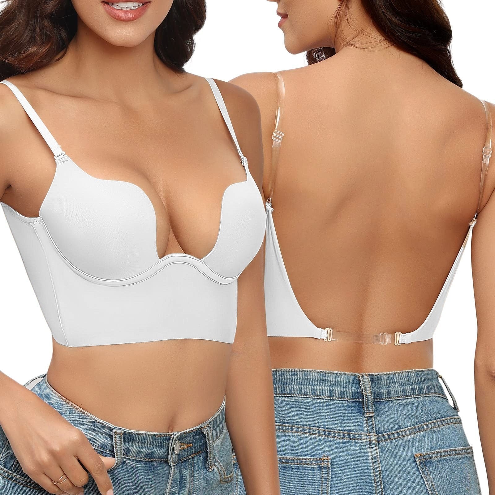 MEWE | Backless Bra with Clear Straps and Deep Plunge Front Mewe London