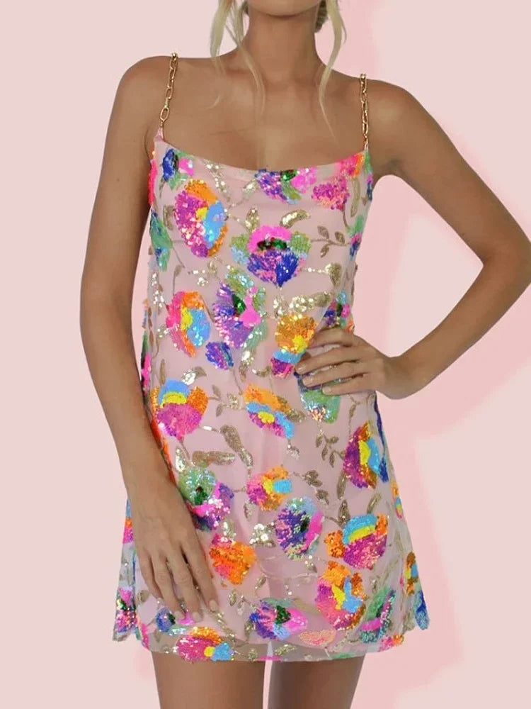 MEWE | Backless Sequin Mini Dress with Chain Straps Mewe London