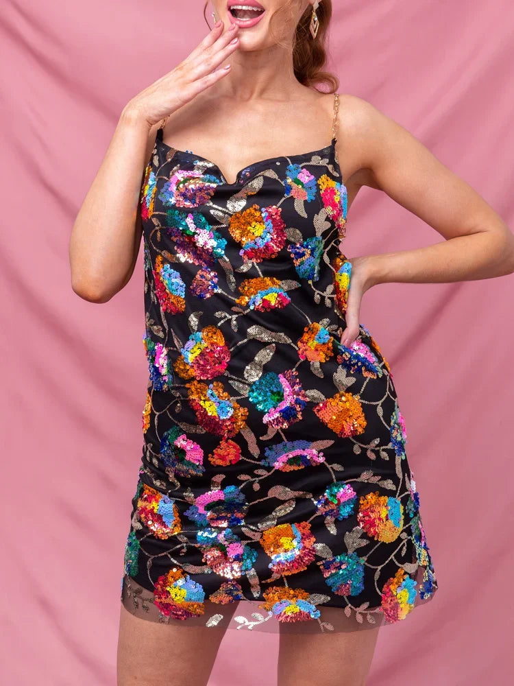 MEWE | Backless Sequin Mini Dress with Chain Straps Mewe London