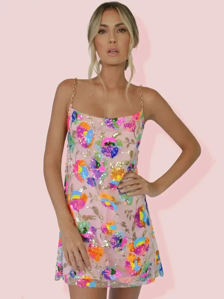 MEWE | Backless Sequin Mini Dress with Chain Straps Mewe London