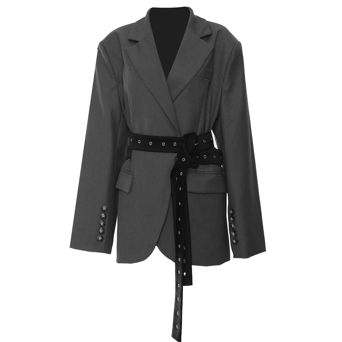 MEWE | Belted Blazer Jacket with Lapel Collar and Defined Silhouette