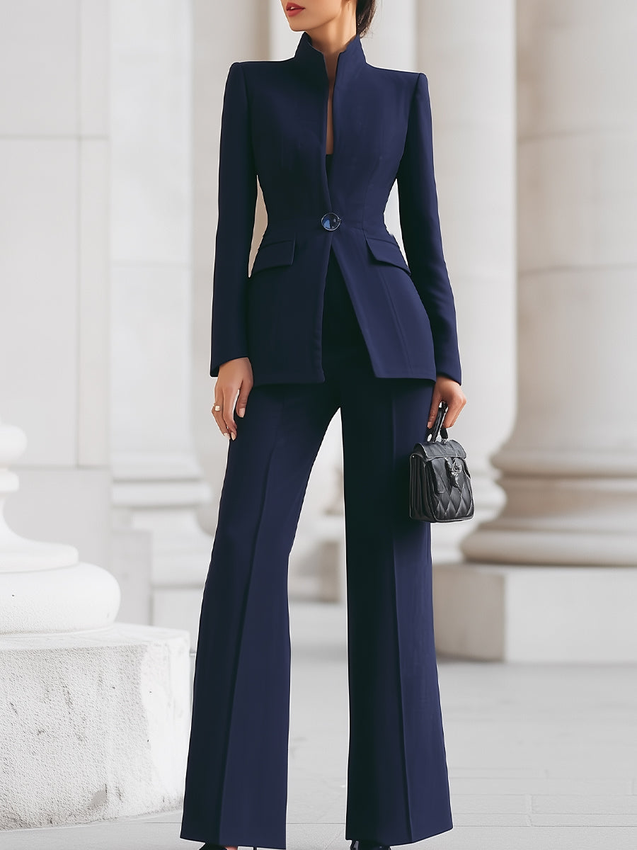 MEWE | Blazer and Flared Trousers Set with Stand Collar Mewe London