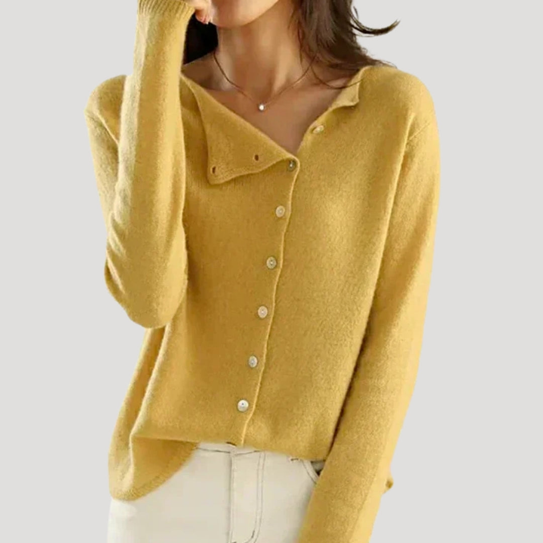 MEWE | Asymmetric Button Front Spring Jumper with Wide Neckline Mewe London