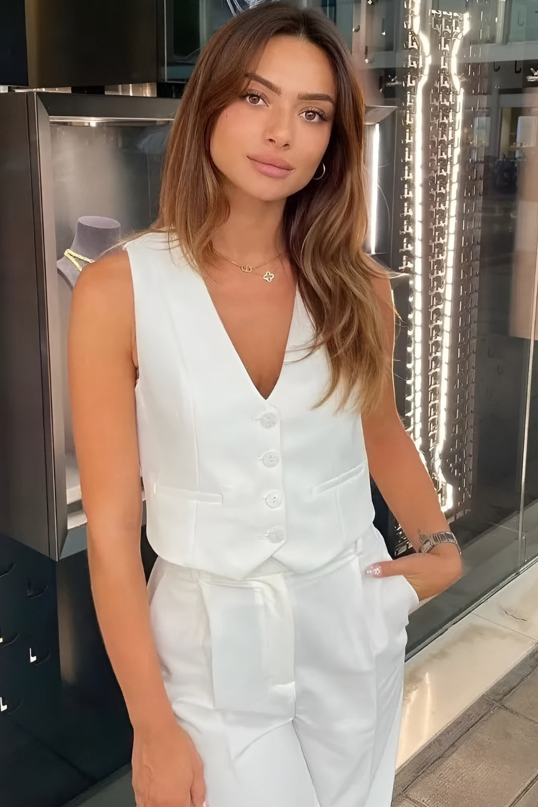 MEWE | Button Front Vest Top with Deep V Neck Mewe London