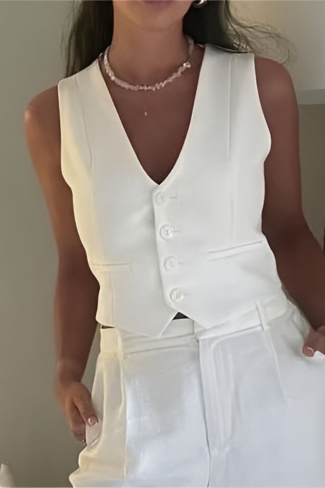 MEWE | Button Front Vest Top with Deep V Neck Mewe London