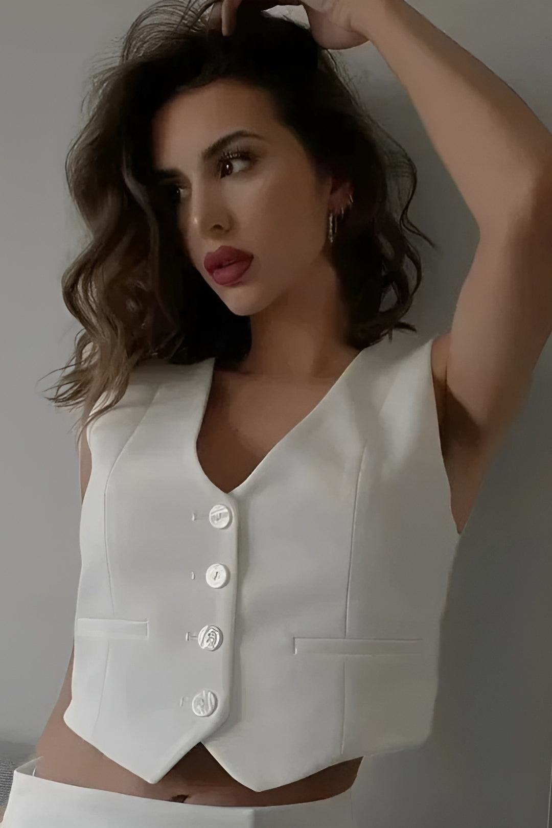 MEWE | Button Front Vest Top with Deep V Neck Mewe London