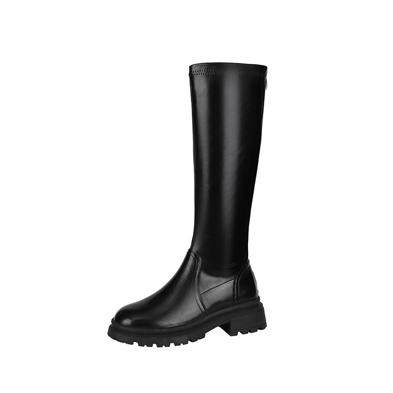 MEWE | Chunky Knee-High Platform Boots with Back Zip