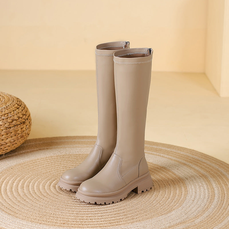 MEWE | Chunky Knee-High Platform Boots with Back Zip