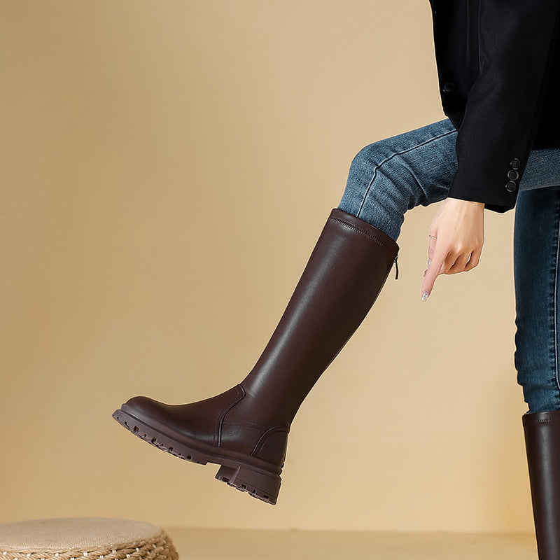 MEWE | Chunky Knee-High Platform Boots with Back Zip