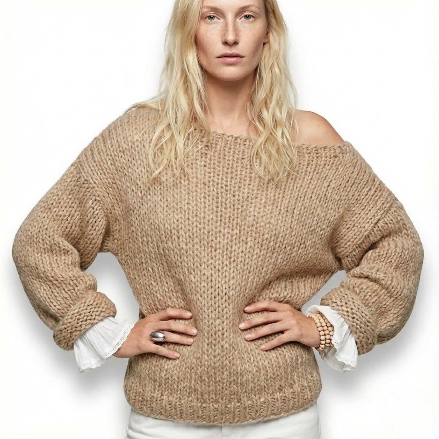 MEWE | Chunky Knit Jumper with Wide Neck and Dropped Shoulders Mewe London