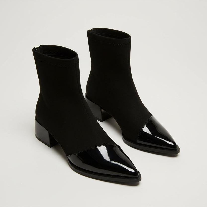 MEWE | Suede Ankle Boots with Patent Toe and Block Heel Mewe London