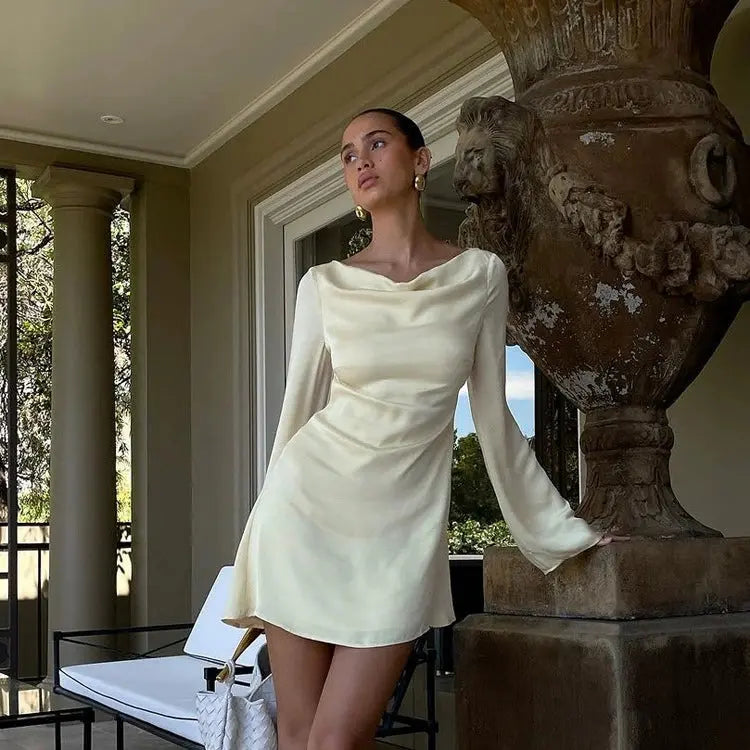 MEWE | Cowl Neck Dress with Open Back Tie and Long Sleeves Mewe London