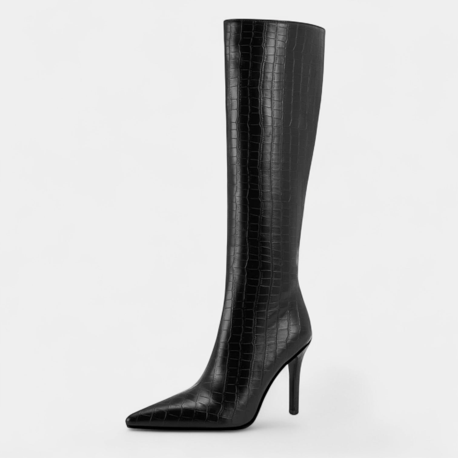 MEWE | Croc-Embossed Knee-High Boots with Pointed Toe Mewe London