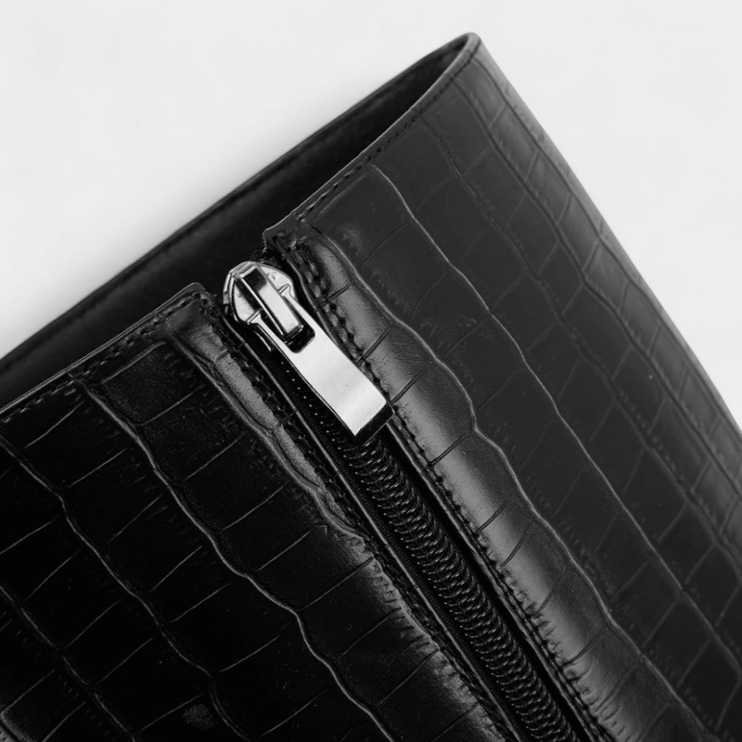 MEWE | Croc-Embossed Knee-High Boots with Pointed Toe Mewe London