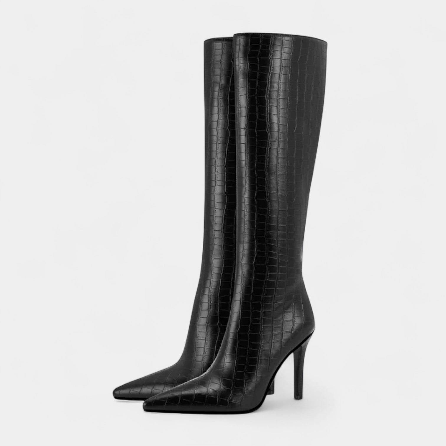 MEWE | Croc-Embossed Knee-High Boots with Pointed Toe Mewe London