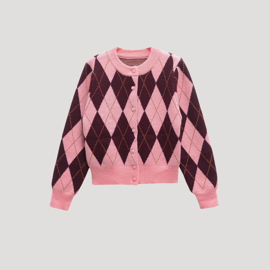 MEWE | Women’s Cropped Argyle Knit Cardigan Mewe London