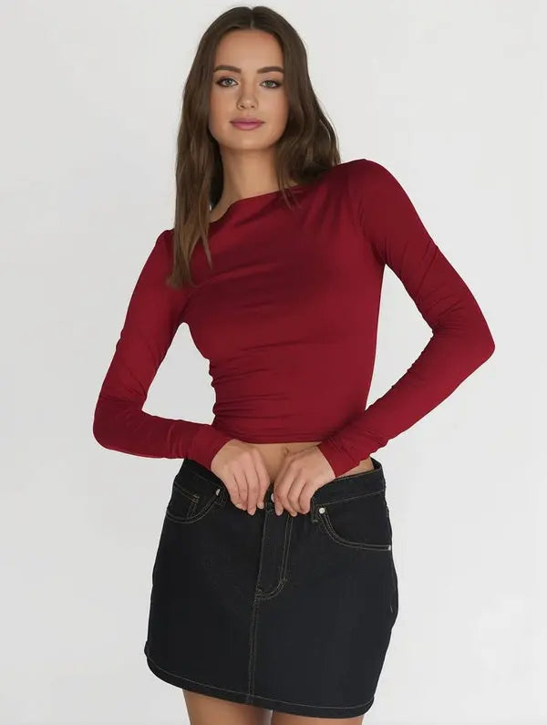 MEWE | Cropped Boat-Neck Top with Long Sleeves Mewe London