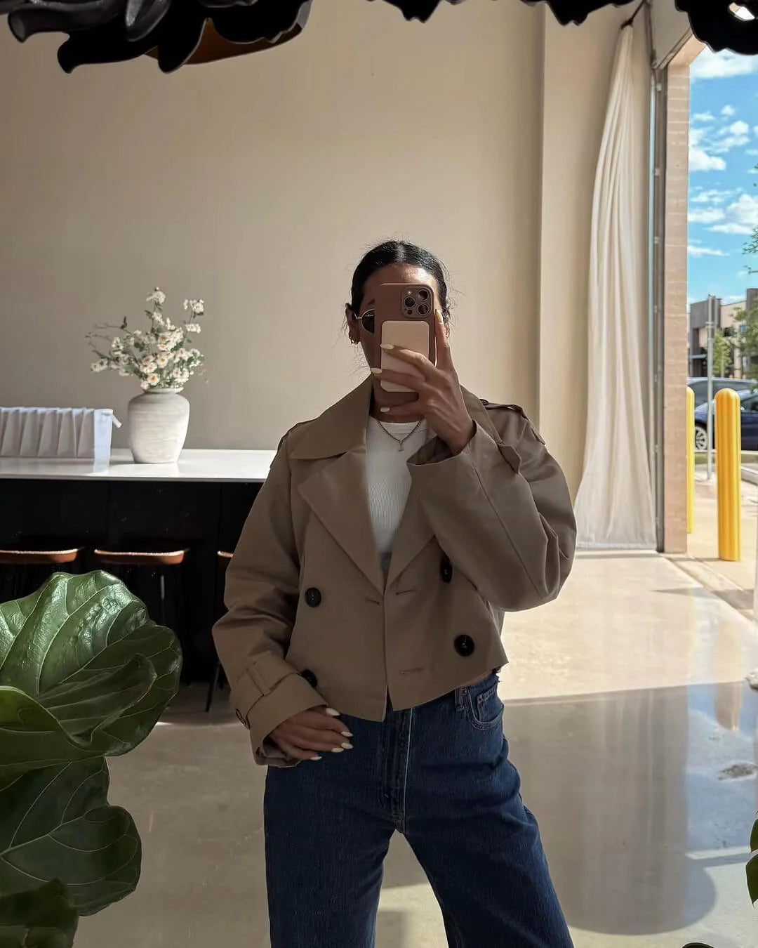 MEWE | Cropped Trench Coat with Contrast Button Detailing