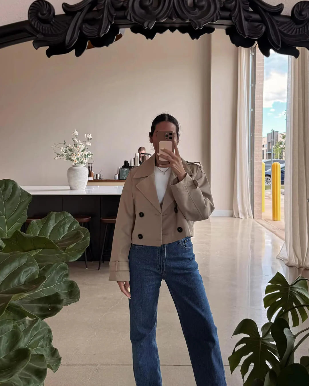 MEWE | Cropped Trench Coat with Contrast Button Detailing