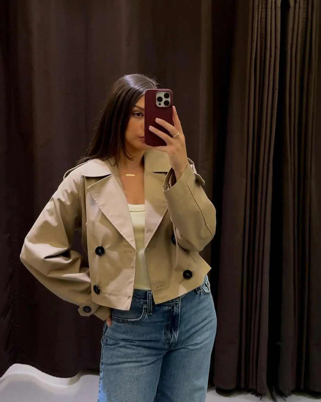 MEWE | Cropped Trench Coat with Contrast Button Detailing