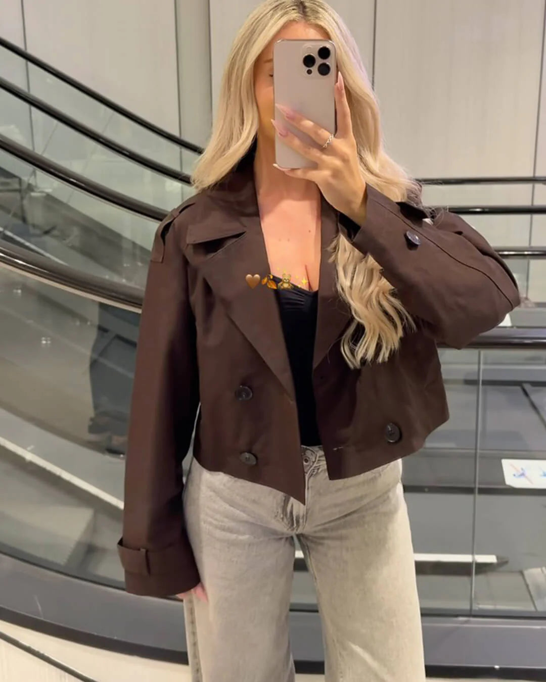 MEWE | Cropped Trench Coat with Contrast Button Detailing