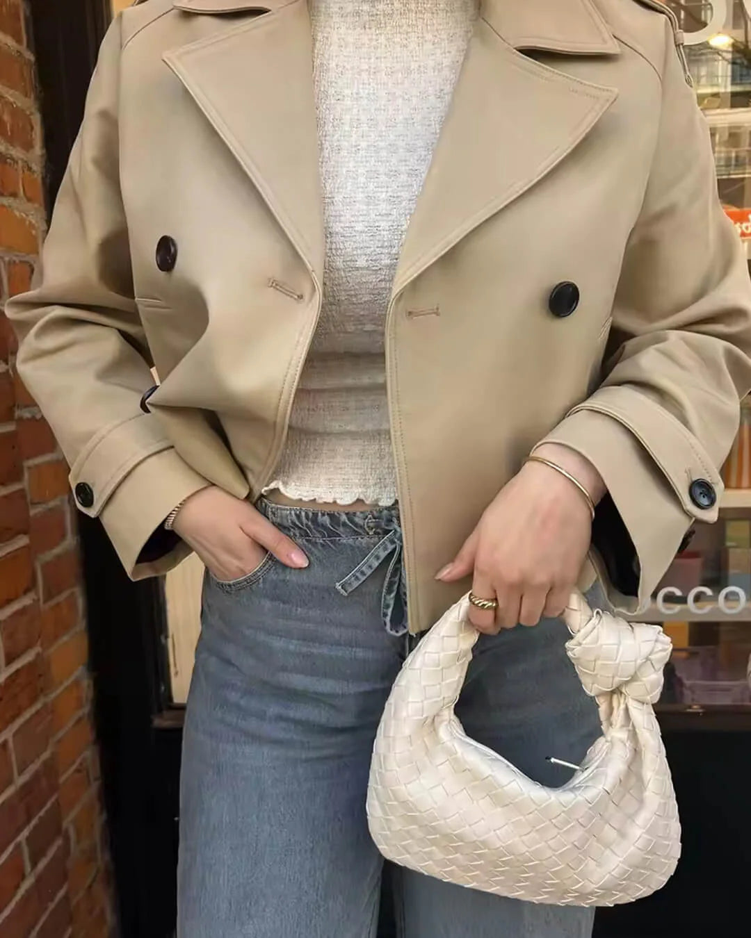 MEWE | Cropped Trench Coat with Contrast Button Detailing