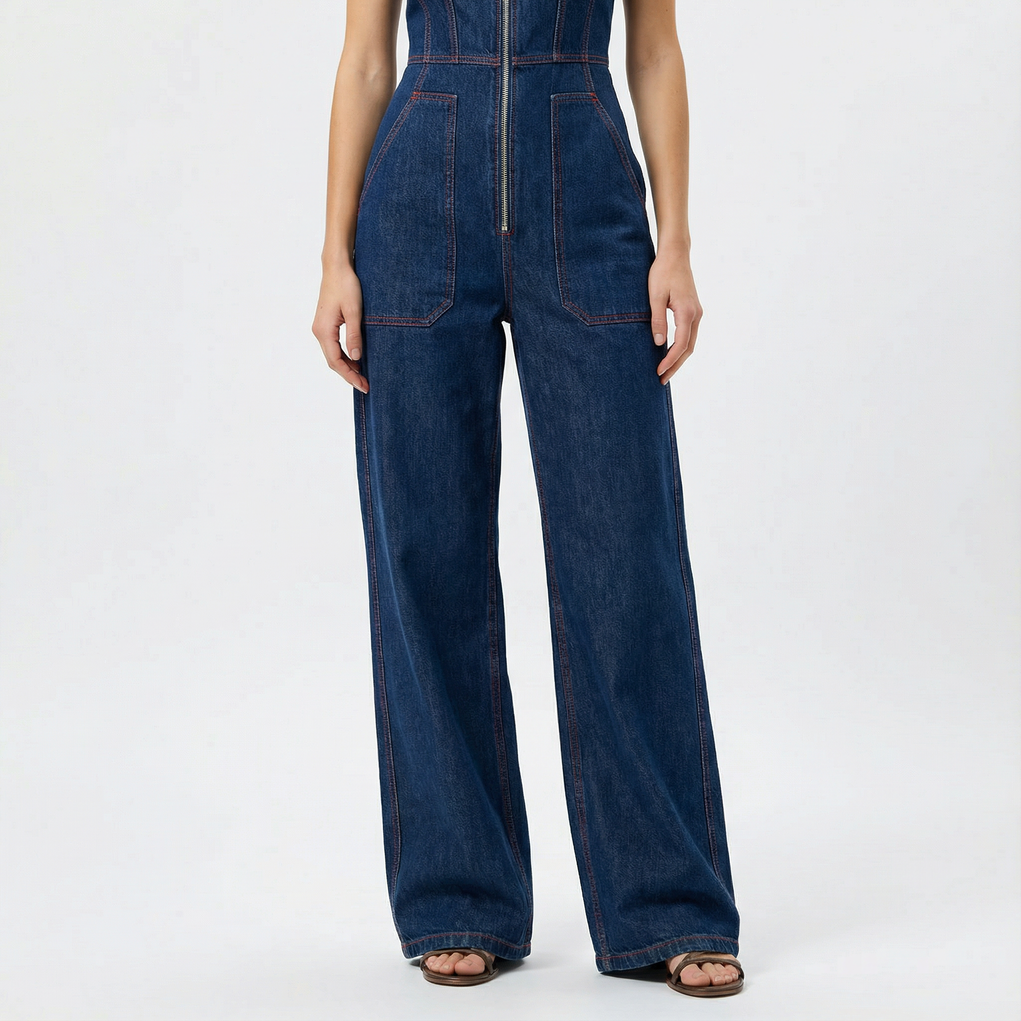 MEWE | Denim wide-leg jumpsuit with zip front Mewe London