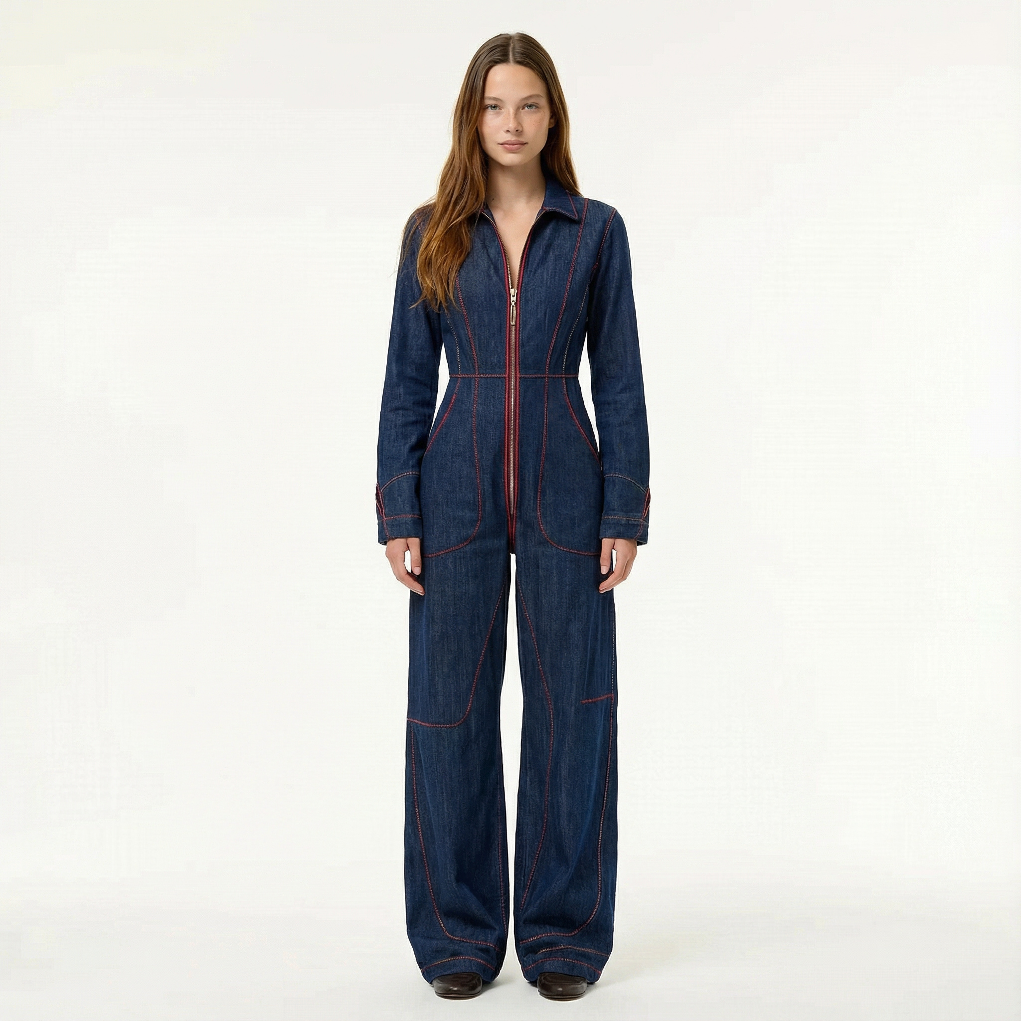 MEWE | Denim wide-leg jumpsuit with zip front Mewe London