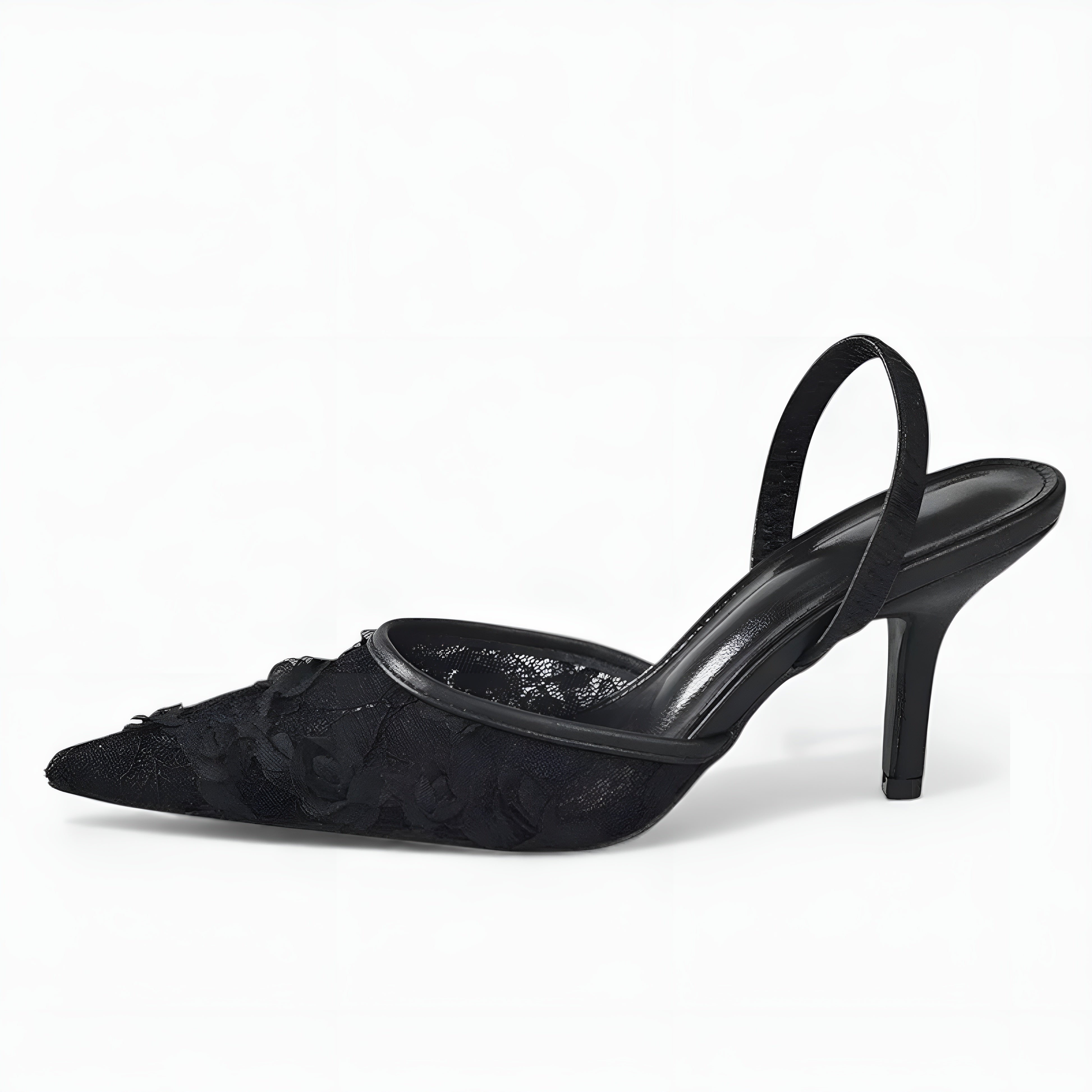 MEWE | Embroidered Mesh Slingback Heels with Pointed Toe Mewe London