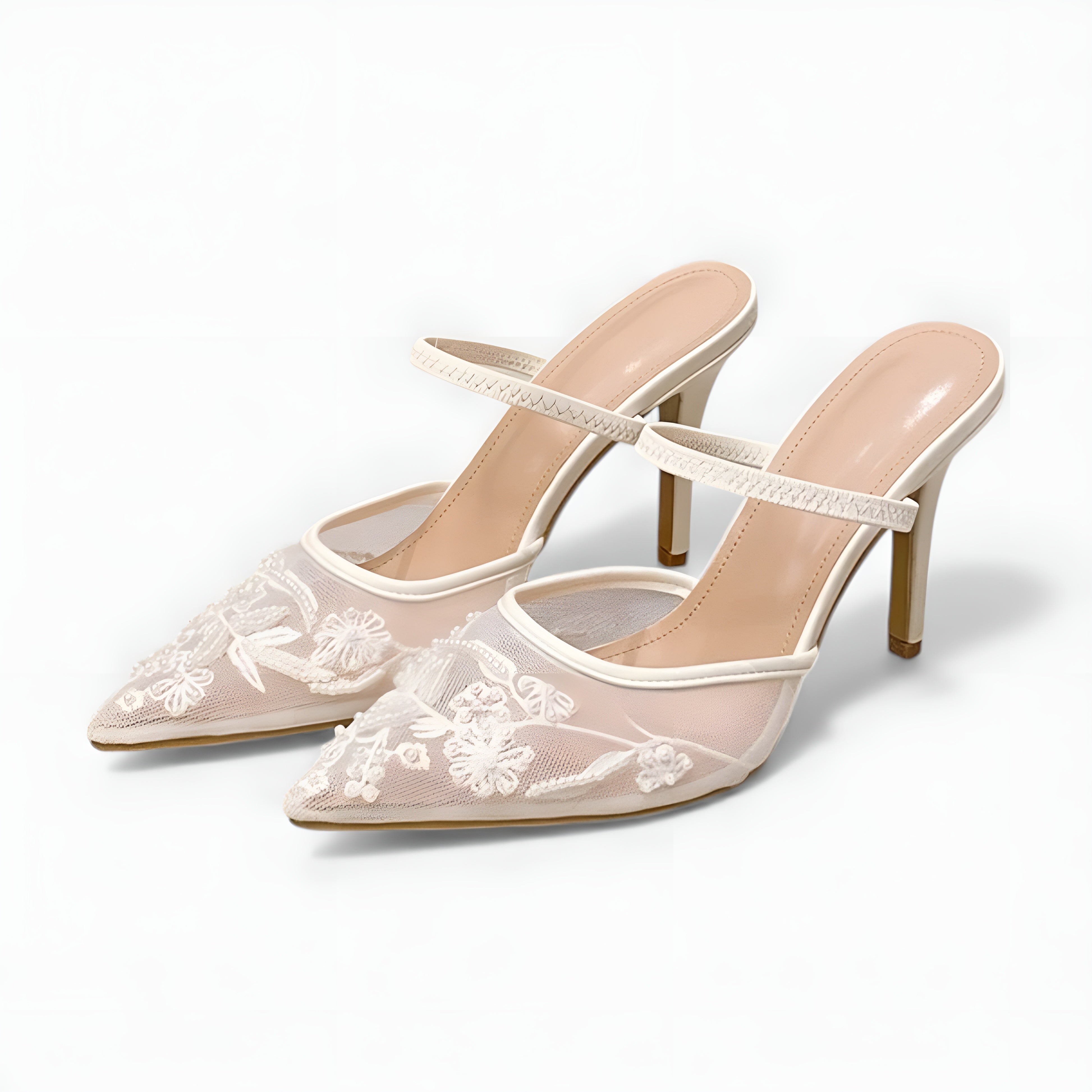 MEWE | Embroidered Mesh Slingback Heels with Pointed Toe Mewe London