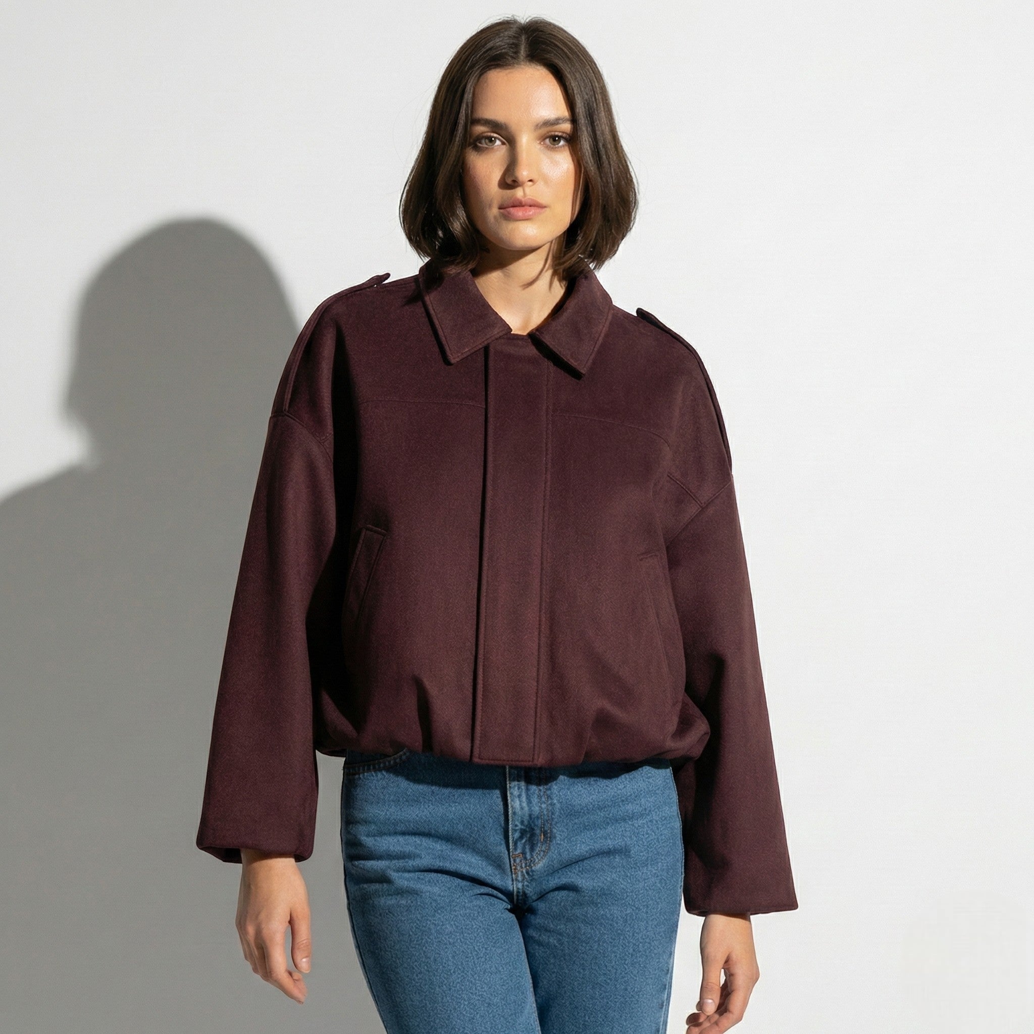 MEWE | Faux Coated Jacket with Collar and Concealed Front Closure Mewe London