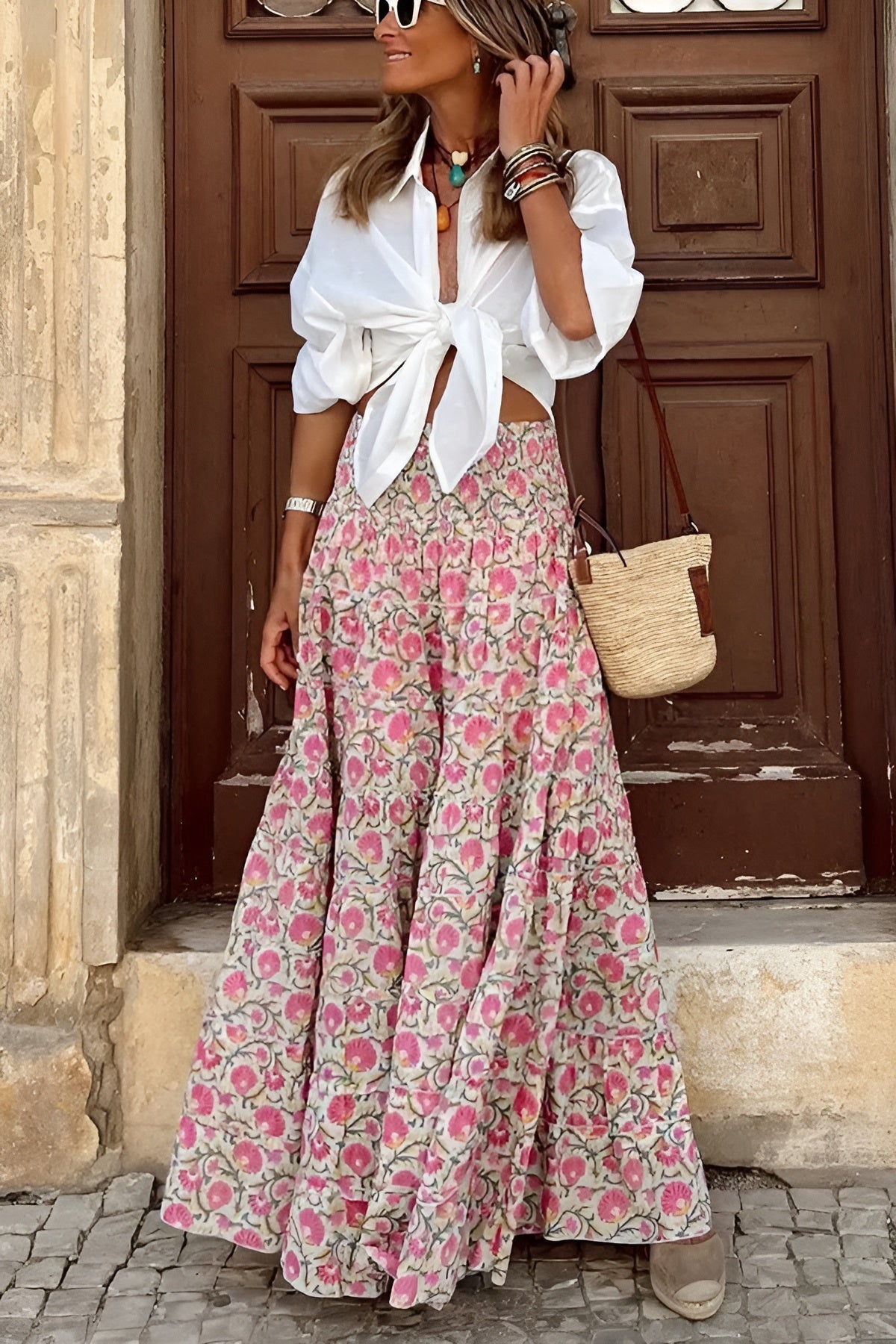 MEWE | Floral Print Maxi Skirt with Smocked Waistband Mewe London