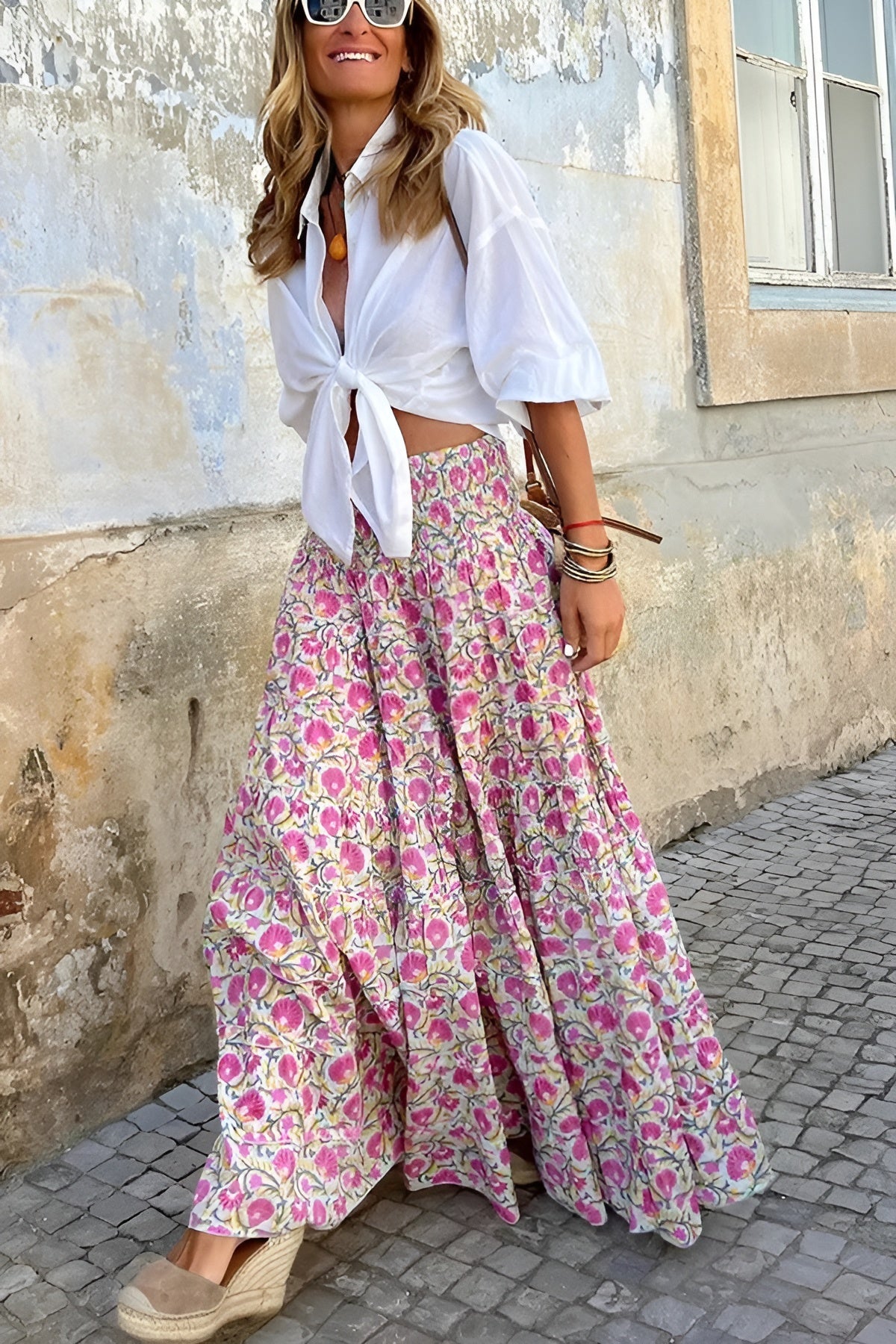 MEWE | Floral Print Maxi Skirt with Smocked Waistband Mewe London