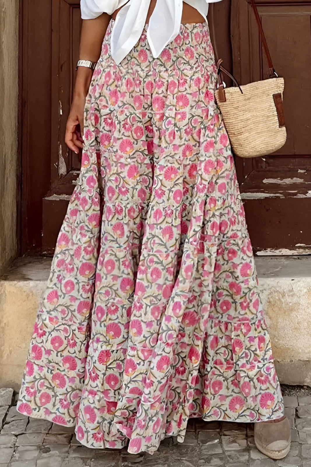 MEWE | Floral Print Maxi Skirt with Smocked Waistband Mewe London