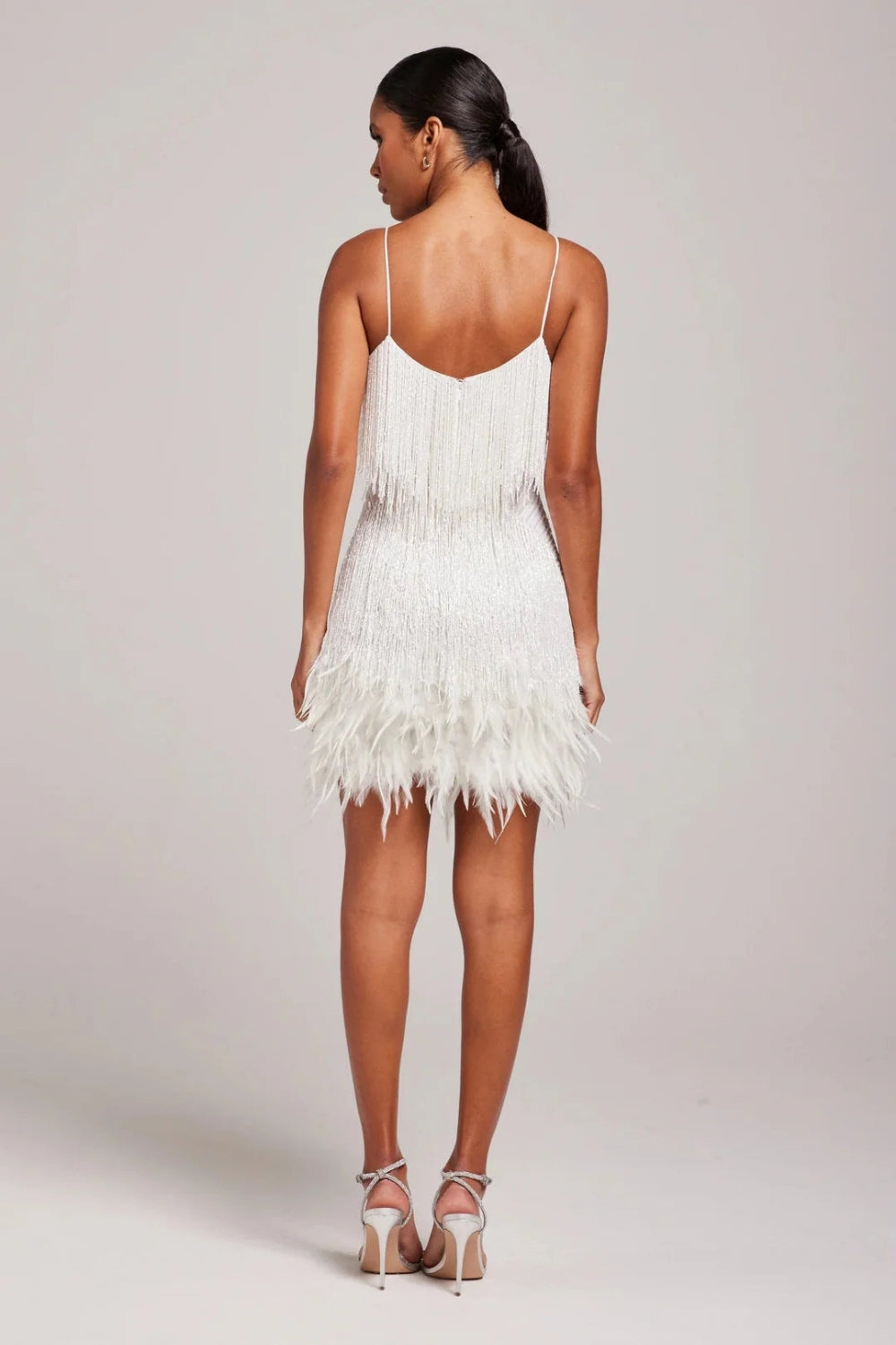 MEWE | Fringe Feather Mini Dress with Spaghetti Straps Mewe London