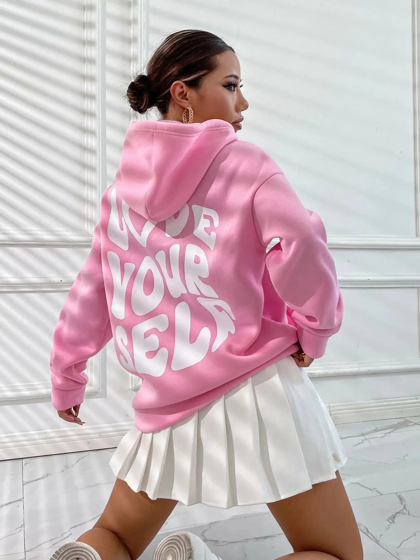MEWE | Graphic Hoodie with Love Yourself Print and Oversized Fit Mewe London