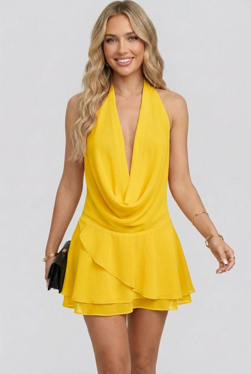 MEWE | Halter Backless Mini Dress with Plunge Neckline Mewe London