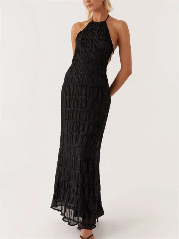 MEWE | Halter Neck Maxi Dress with Open Back Detail Mewe London