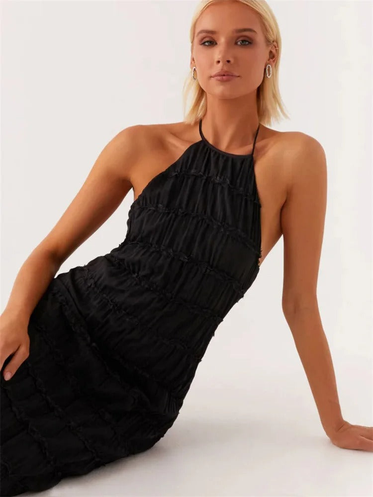 MEWE | Halter Neck Maxi Dress with Open Back Detail Mewe London