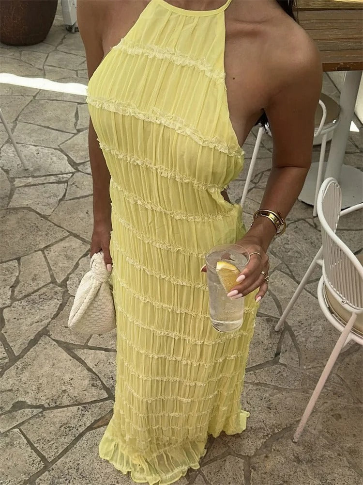 MEWE | Halter Neck Maxi Dress with Open Back Detail Mewe London