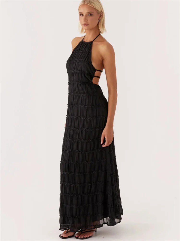 MEWE | Halter Neck Maxi Dress with Open Back Detail Mewe London