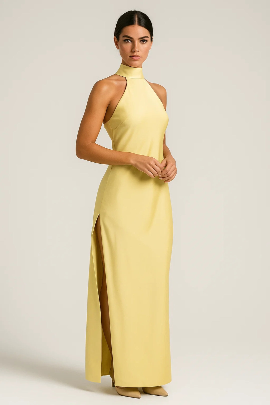 MEWE | Halter Neck Maxi Dress with Side Slit and Tie-Back