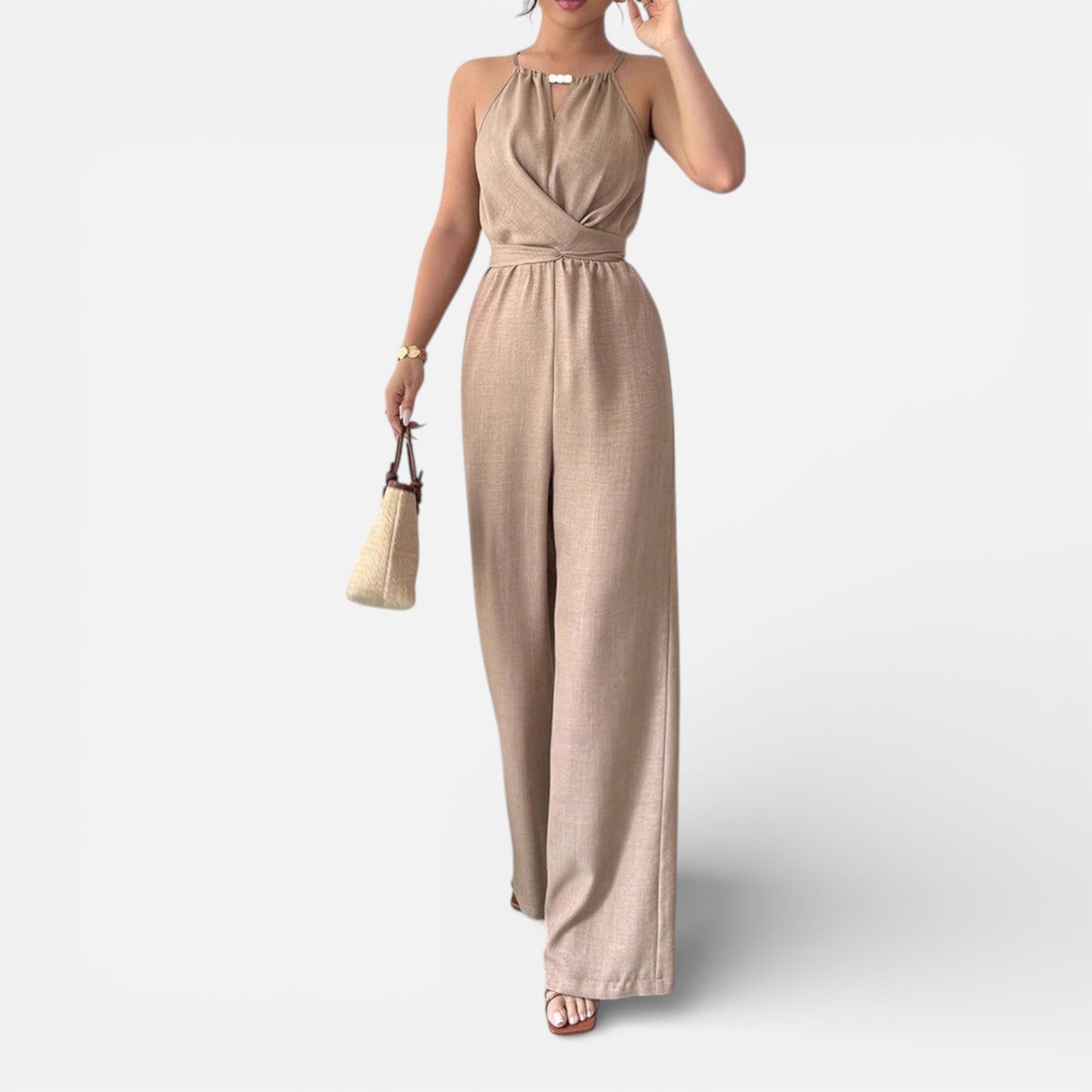 MEWE | Halter Neck Wide-Leg Jumpsuit with Wrap Bodice Mewe London