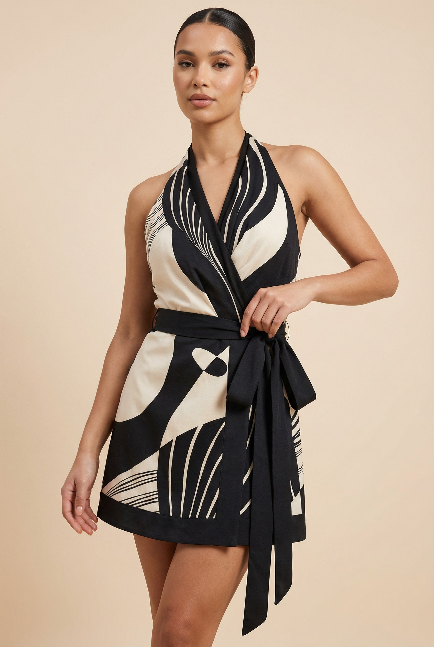 MEWE | Halter Wrap Mini Dress with Tie Waist Mewe London